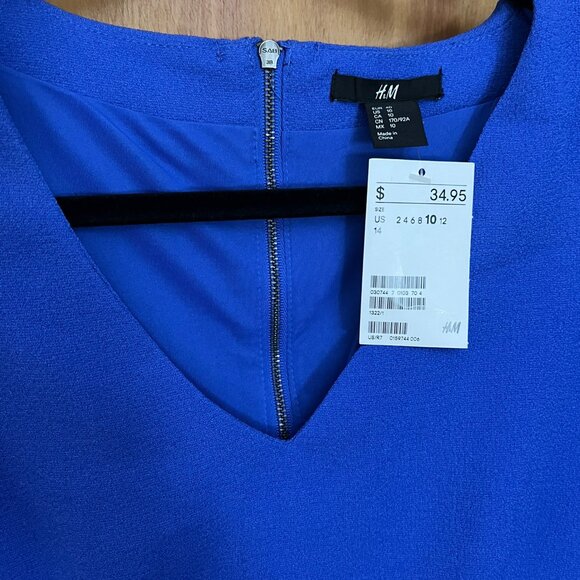 NWT! Brilliant Royal Blue Capped Sleeve Dress // H&M Women's Size 10 - Picture 2 of 7